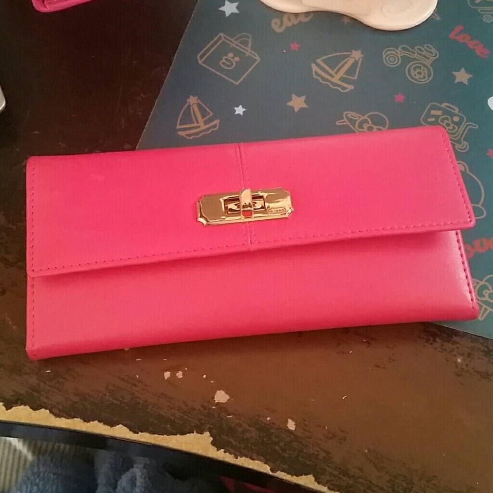 Pink long leather wallet